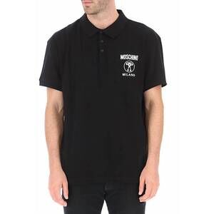 NEW MOSCHINO pique logo polo short sleeve t-shirt in black